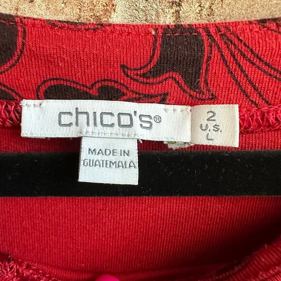 Chico's Red Black Blouse Size 2 Large - Picture 3 of 3